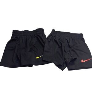 Nike Kids Dri-FIT Black Athletic Shorts Bundle 12M 18M Orange Lime Swoosh 2pk